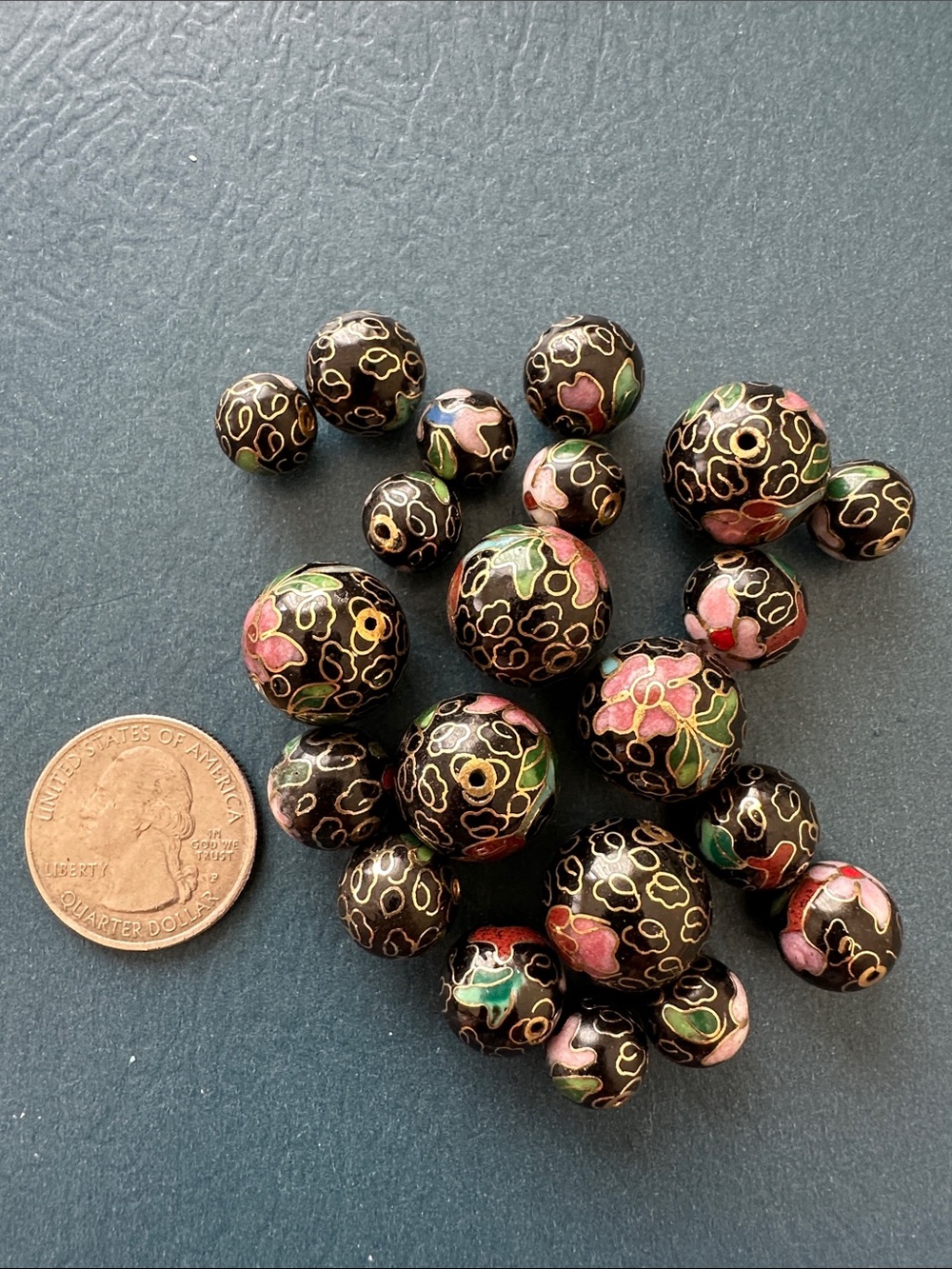 Vintage Black Cloisonné beads bundle